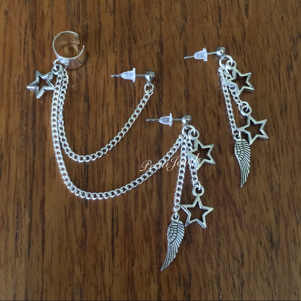 New✨Double Piercing Star Wing Ear Cuff Set